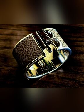 Henri Bendel Vintage Silver And Shagreen Wide Cuff Hinged Bracelet
